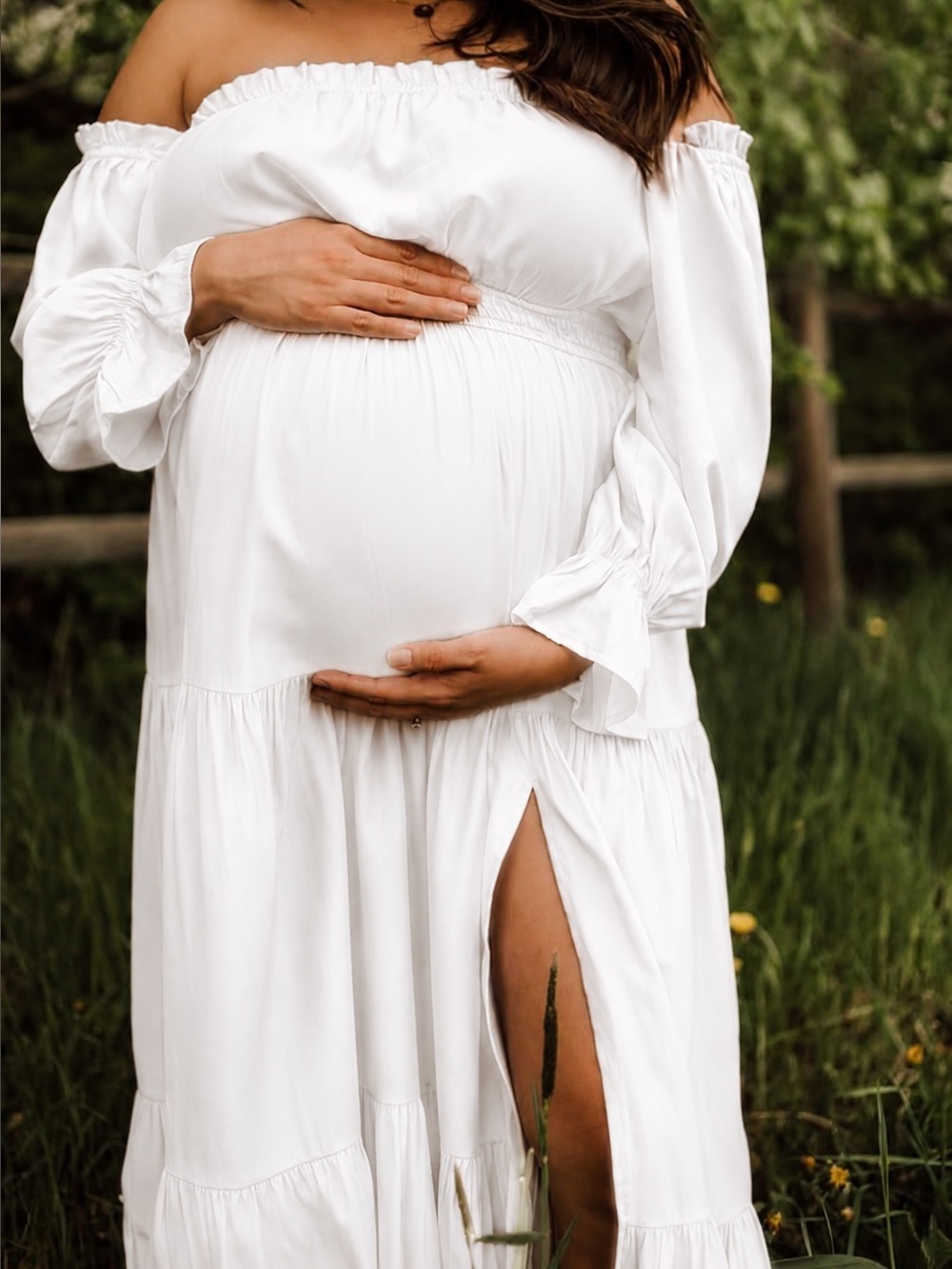 White Off-Shoulder Maternity Maxi Dress